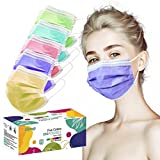 HIWUP Multicolor Disposable Face Masks Suitable For Adults And Teens Face Mask Colored Masks for Women and Men 3 Layer Pack of 50