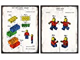 Legos and Figures Patent Prints Set - Vintage Wall Art Posters - Original Rustic Home Decor for Boys Room, Kids Room, Playroom, Rec Room, Family Room - Cool Gift for Girls - 8x10 UNFRAMED Photo