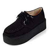 RoseG Women's Handmade Suede Lace Up Flat Platform Creepers Shoe Black 9