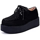 Women's Creepers Wedge Platform Shoes Lace-Up Flat Fashion Oxford Black Size 7.5 B(M) US Women