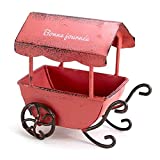 Mini Metal Wheelbarrow, Miniature Rustic Wheel Barrow with Red Shed for Desktop Ornament Home Decor, Antique Style Fairy Garden Accessories, Pastoral Dollhouse Toy for Kids Farm