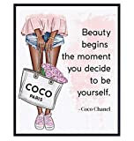 Positive Quotes Wall Decor for Black African American Women - Inspirational Motivational Coco Quote Wall Art - Luxury Glam Fashion Wall Decor - Wall Art For Designer Handbags Fan, Couture Fashionista