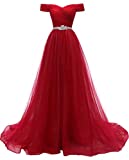 AiniDress Women's A-line Tulle Off the Shoulder Prom Ball Gown 14 Rose Red