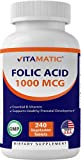 Vitamatic Folic Acid 1000 mcg (1 mg) - 240 Vegetarian Tablets - 1667 mcg DFE - Vitamin B9