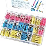 TICONN 250Pcs Heat Shrink Wire Connectors, Waterproof Automotive Marine Electrical Terminals Kit, Crimp Connector Assortment, Ring Fork Spade Splices