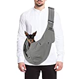 SlowTon Dog Carrier Sling, Thick Padded Adjustable Shoulder Strap Dog Carriers for Small Dogs, Puppy Carrier Purse for Pet Cat with Front Zipper Pocket Safety Belt Machine Washable (Grey M)