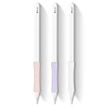 3 Pack iPencil Grips Case Cover Silicone Sleeve Holder Compatible with Apple Pencil 2nd Generation, iPad Pro 11 12.9 inch 2018(White, Pink, Purple)