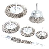 FPPO 7PCS Stainless Steel Wire Wheel Brush, Coarse Crimped Cup Brush and End Brush Kit