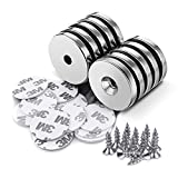 DRILLPRO Neodymium Disc Magnets 10 Pack, 26lbs Pull Force Strong Magnet with Heavy Duty Countersunk Hole and 12 PCs Adhesive Tapes & 12 Screws for Fridge Artwork Science, 1.26'' x 0.2''
