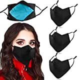 Face Mask Reusable, Cloth Face Masks Washable Cotton Adjustable Fabric Masks with Filter Pocket/Nose Wire for Women, Men (3 Black)