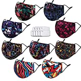 1 Cloth Face Maks Washable Reusable for Women Men with Nose Wire, Filter Pocket& 9 Filters, 3 Layers Breathable Fabric 3D Shaped Mask with Fashion Street Style Designer Printed (9 PACK)1