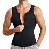 Eleady Men's Compression Shirt Undershirt Slimming Body Shaper Athletic Workout Shirts Tank Top Sport Vest with Zipper (Black, Large)
