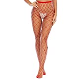 Women's Sexy Crystal Rhinestone Suspender Pantyhose Tights Fishnet Diamond Stretchy Stockings Bling Hosiery (W41-Red)