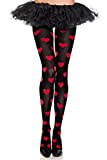 Heart Print Spandex Opaque Pantyhose- Black/red