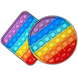 OZZEVO 2 Pack Rainbow Pop Fidget Toys Poppet Its Push Pop Bubble Fidget Popping Sensory Toy for Kids and Adults Fidget Popper Stress Relief - 2 Shapes Fidget Poppers It - Circle + Square