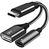 USB C OTG Adapter, 2 in 1 USB C Male to USB Female with 60W PD Charging Port Adapter Compatible with Galaxy S21 S20 Note 20, LG V40 V30, Google Pixel 4 XL,Google Chromecast with Google TV (Black)