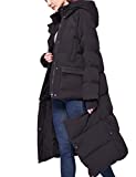 YISEVEN Women's Lightweight Waterproof Detachable Thickened Down Jacket Hooded Knee Length Long Parka Coat Packable Puffy Quilted Lined Warm for Cold Winter Outdoor Travel Prime Gift, Size XXL Black