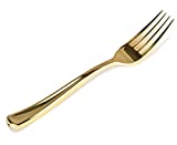 Stock Your Home 125 Disposable Heavy Duty Plastic Forks, Fancy Plastic Silverware Looks Like Real Cutlery - Utensils Perfect for Catering Events, Restaurants, Parties and Weddings (Gold)