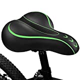 BLUEWIND Bike Seat, Bicycle Saddle Compatible with Peloton, Exercise or Road Bikes, 2.5’’ High Elastic Memory Foam Waterproof Dual Shock Absorbing Multi-Color Wide Cushion for Men & Women (Green)