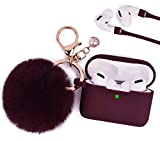 Case for Airpods Pro, Filoto Airpod Pro Case Cover for Apple AirPods Pro (2019), Cute Protective Silicone Case Accessories with Pompom Keychain for Women Girl (Burgundy pro)