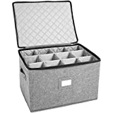 storageLAB China Storage Set, Hard Shell and Stackable, for Dinnerware Storage and Transport, Protects Dishes Cups and Mugs, Felt Plate Dividers Included (Gray, 1 Pack Wine Glass Storage)