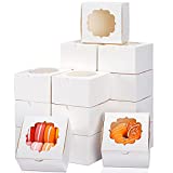 TOMNK 100pcs 4 inch White Bakery Boxes Cookie Boxes Kraft Baking Box with Window for Cupcakes Candy Chocolate Strawberries Muffins Donuts and Party Favor 4x4x2.5 Inches