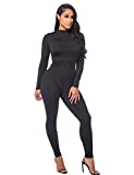 Sedrinuo Women Autumn Long Sleeve High Neck Bodycon Tight Full Length Jumpsuits Rompers,Black,8/10(Large)