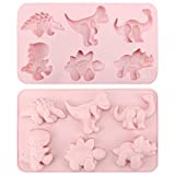 2Pcs Dinosaur Silicone Cake Molds, Beasea Kid Cartoon Dino Chocolate Gummy Mold Tray, 6 Grids Different Shapes Candy Fondant Mould Cake Decorating Tools DIY Dinosaur Soap Mold for Cupcake Decor Pink