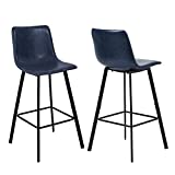 GREATUNE 30 inch Bar Height Bar Stools - Bar Stools Set of 2 - PU Leather Stools for Kitchen Island with Back - Modern Bar Stools - Blue