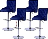 Kitchen High Bar Chair Set of 4 Velvet Blue Bar Stool with Backs Counter Height Chair Swivel Bar Height Chair for Island Table ,Pub Bar, Rivets Detailing