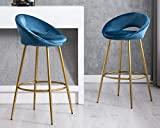 HAIQUN CIMOTA Blue Velvet Bar Stools Set of 2, Modern Tufted Barstools 30 Inch Bar Height Chairs with Open BackFootrest Kitchen Stools for IslandHome BarDining RoomKitchen, Navy Blue