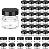 36 Pieces Plastic Jars Round Clear Leak Proof Cosmetic Container Jars with Inner Liners and Lids for Lotions Ointments Travel Make Up Storage (1.5 oz, Black)