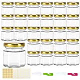 1.5oz Hexagon Mini Glass Jars with Lids,30pcs Honey Jars Small Spice Jars with Stickers, Brush for Baby Showers, Wedding Favors, Party Favors,Herbs, Spices, Jams