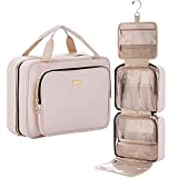 NISHEL 4 Sections Hanging Travel Toiletry Bag Organizer, Large Makeup Cosmetic Case for Bathroom Shower, Pink