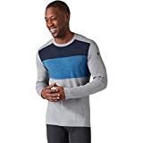 Smartwool Men's Merino 250 Colorblock Crew Long Sleeve Base Layer – Moisture-wicking Merino Wool Shirt for Skiing, Hiking, Biking & Cold Weather Activities - Light Gray Heather-Neptune Blue Heather, M