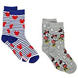 Minnie Mouse Womens 2 pack Socks (Shoe: 4-10 (Sock: 9-11), Crew Stripes Blue/White)