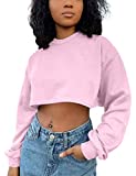 Mokoru Women's Long Sleeve Crewneck Workout Cropped Sweatshirt Basic Sweater Crop Tops, Small, Pink