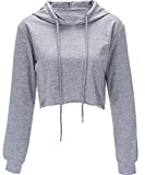 Cropped Hoodie for Women Long Sleeve Crop Top Sweatshirt Pullover Hooded Sweatshirt Workout Hoodie(S, Grey)