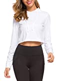 DIRASS Crop Tops for Women Long Sleeve Cute Hoodies for Teen Girls Cropped Sweater Winter(White,L)