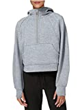 LASLULU Womens Fuzzy Cropped Hoodies Sport Athletic Zip Up Hoodie Stand Collar Sweater Fleece Lined Sweatshirt Long Sleeve Pullover Tops Pockets(Light Grey Small)