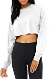 Sanutch Cropped Sweaters Long Sleeve Workout Shirts White Crop Top Long Sleeve for Women White M