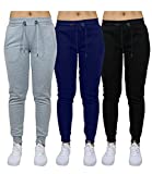 Galaxy by Harvic Basic 3 Pack ? Women?s Active Fleece Jogger Sweatpants (Size: S-XL), Size Large, Black/Navy/Heather Grey