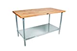 John Boos JNS01 Maple Top Work Table with Galvanized Steel Base and Adjustable Galvanized Lower Shelf, 36" Long x 24" Wide x 1-1/2" Thick