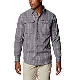 Columbia Men’s Silver Ridge 2.0 Plaid Long Sleeve Shirt, Moisture Wicking, Sun Protection, City Grey Grid Lines, Medium