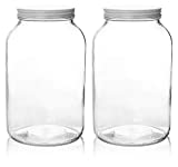 2 Pack - 1 Gallon Glass Mason Jar Wide Mouth with Airtight Metal Lid - Safe for Fermenting Kombucha Kefir Kimchi, Pickling, Storing and Canning- Dishwasher Safe- Made in USA By Kitchentoolz