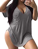 ALLEGRACE Womens Casual Scoop Collar Plus Size T Shirts Summer Tops Tee Grey New 3XL