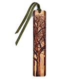 Winter Willow Tree in Color Wooden Hand Made Bookmark on Maple with Green Suede Tassel - Search B07994B3C3 for Personalized Version