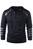 Men's Gothic Steampunk Shirts Sweatshirt Lace Up Long Sleeve Pullover Hooded Tee Tops Black