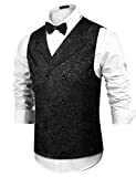 COOFANDY Mens Victorian Vest Steampunk Double Breasted Suit Vest Slim Fit Brocade Paisley Floral Waistcoat Black