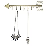 MyGift Brass Metal Arrow Jewelry Organizer, Wall Mounted Necklace Bracelet Hanging Rack with 6 Hooks